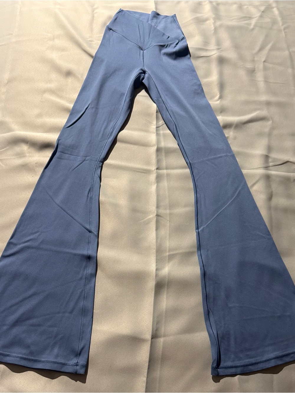 aerie Real Me High Waisted Crossover Flare Leggings in Slate Blue